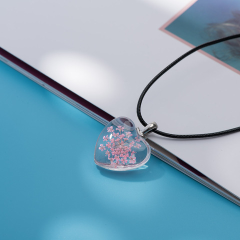 Lovers Peach Heart Glass Pendant Time Gem women's Necklaces gift Flower pendants for girl friend #FY405 ► Photo 1/6