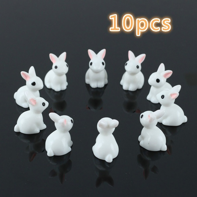 10pcs Resin Mini Bunny Rabbit Ornament Model Miniature Landscape Accessory 
