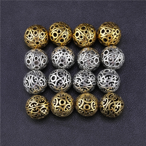 Juya 10 Pieces Wholesale Hollow Vintage Metal Beads Supplies Antique Gold Engraved Beads For Needlework Beading Jewelry Making ► Photo 1/6