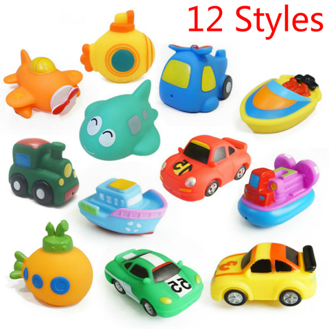 Baby Silicone Bath Toys 12 Styles Soft Rubber Car Boat Airplane  Train Kids Swiming Pool Water Spray Education Toys for Children ► Photo 1/6