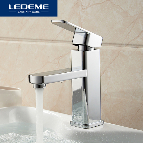 LEDEME Basin Faucets Basin Faucet Tap Mixer Finish Brass Square Pillar Designer Water Chrome Modern Waterfall Faucets L1033 ► Photo 1/5