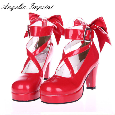 6.5cm High Heels Red Strappy Pumps Princess Lady Sweet Lolita Cosplay Party Shoes ► Photo 1/1