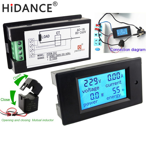 AC Digital Voltmeter Voltage Meters 80~260V/100A Power Energy analog  Ammeter watt current Amps Volt meter LCD Panel Monitor ► Photo 1/6