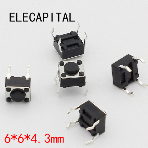 50pcs/lot 6x6x4.3MM 4PIN G89 Tactile Tact Push Button Micro Switch Direct Plug-in Self-reset DIP Top Copper Free Shipping ► Photo 1/5