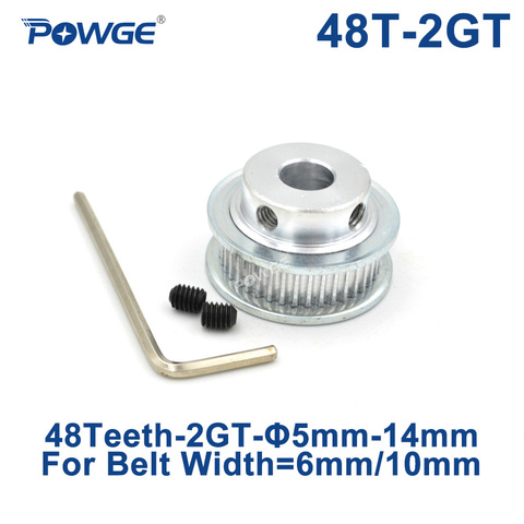 POWGE GT 48 Teeth 2M 2GT Timing Pulley Bore 5/6/6.35/7/8/10/12/14mm for GT2 Open Synchronous belt width 6/10mm wheel 48Teeth 48T ► Photo 1/6