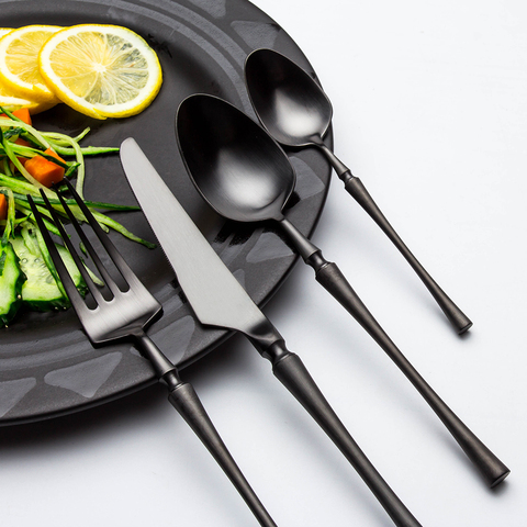 Matte Black Cutlery Set for 304 Stainless Steel Dinnerware Set Fork Knife Scoops Silverware Set Home Western Tableware Set ► Photo 1/6