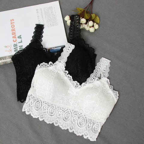 Summer Women Black White Sexy Tank Tops Lace Floral Crochet Padded Bra Cotton Tank Tops Sexy V-Neck Lace Crochet Vest Casual ► Photo 1/6