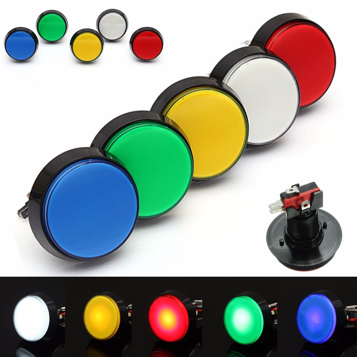 5V/12V 48mm Color LED Light Lamp Big Round Arcade Video Game Player Push Buttons 