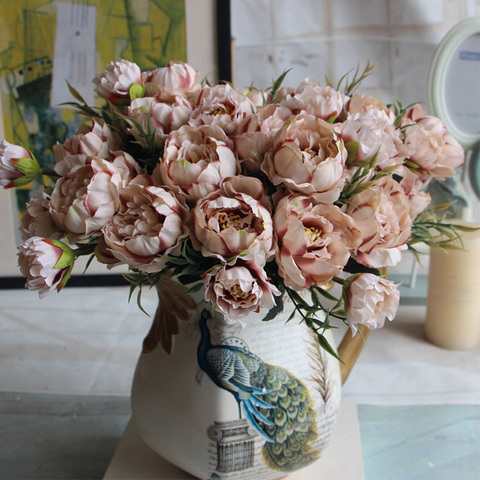 Shabby chic Bouquet European Pretty Bride Wedding Small Peony Silk Flowers Cheap Mini Fake Flowers for Home Decoration Indoor ► Photo 1/6