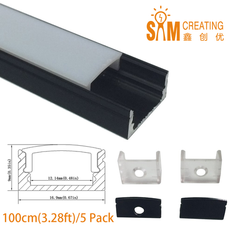 UnvarySam Black Aluminium profile For LED light bar 5Pcs 1M 9x17mm led aluminum extrusion Using LED Strip Light bulb cover cap ► Photo 1/6
