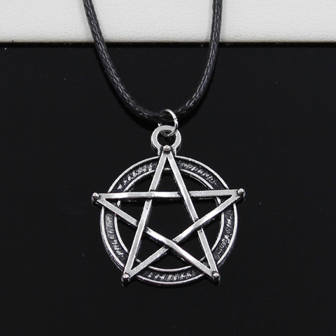 New Fashion Tibetan Silver Color Pendant Star Pentagram Necklace Choker Charm Black Leather Cord Factory Price Handmade Jewelry ► Photo 1/1