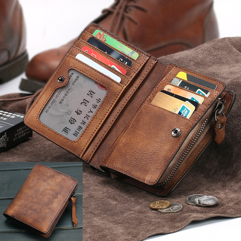 Vintage Genuine Leather Wallet men Purse leather men Wallet vertical short money bag male wallet credit card holder ► Photo 1/6