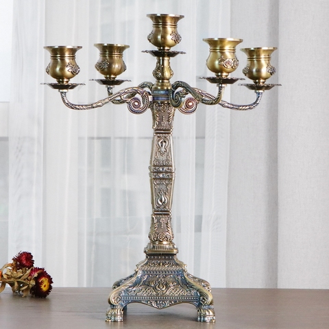 IMUWEN Bronze Candle hodlers Metal 5-arms Holder Wedding Candelabra Candlesticks Candle Stand Table Centerpiece Event Decoration ► Photo 1/6