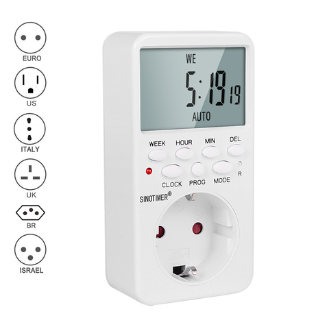 EU UK BR Plug Outlet Electronic Digital Timer Socket with Timer 220V AC Socket Timer Plug Time Relay Switch Control Programmable ► Photo 1/5