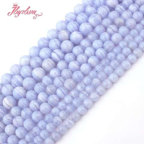 6,8,10mm Smooth Round Blue Chalcedony Agates Natural Stone Beads For DIY Necklace Bracelets Jewelry Making 15