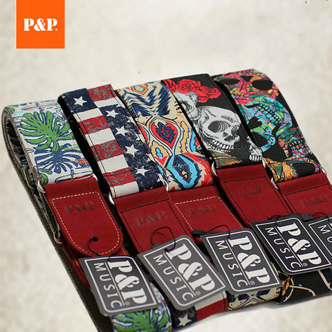 Foreign Trade New Guitar Strap, Printed Leather, High-end Ballad Guitar Strap, Pure Cotton Double Deck P&P ► Photo 1/6