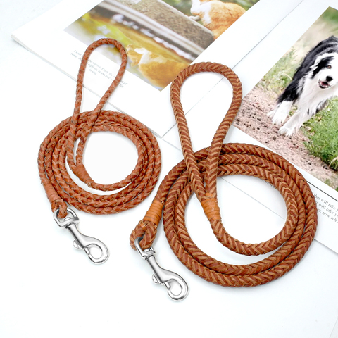 Rolled Leather Dog Leash For Small Medium Dogs Braided Leather Puppy Cat Pet Walking Leash Leads Brown Color 4ft Long ► Photo 1/6