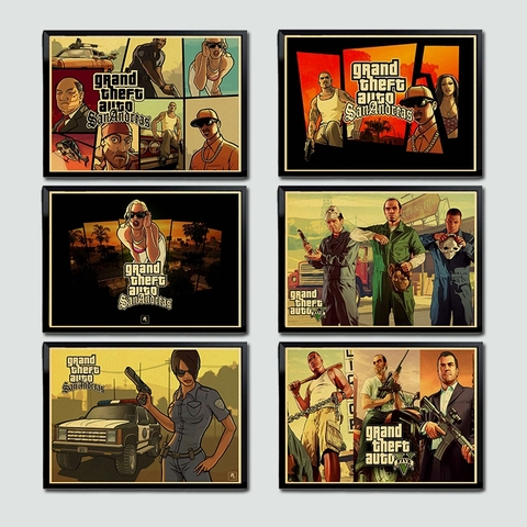 Grand Theft Auto V Game Art Retro Poster Printed GTA 5 Wall Pictures For Living Room Vintage Decorative Wall Painting/Picture ► Photo 1/6