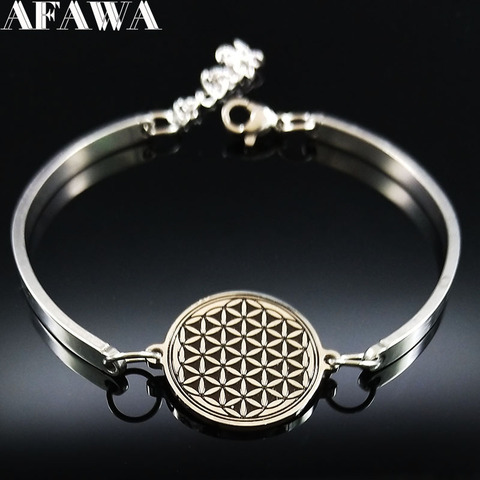 2022 Fashion Flower of Life Stainless Steel Bracelet for Women Bead Silver Color Bracelet Jewelry acero inoxidable B18353 ► Photo 1/6