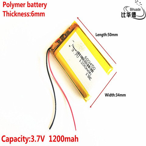 li-polymer rechargeable battery 3.7V 603450 Lithium polymer battery 1200mAh 603450 ( size: 6*34*50mm) ► Photo 1/1