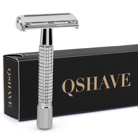 QSHAVE 8.7cm Short Handle Classic Safety Razor with 5 blades as gift silver plated Epilator weishi Straight Razor hair removal ► Photo 1/6