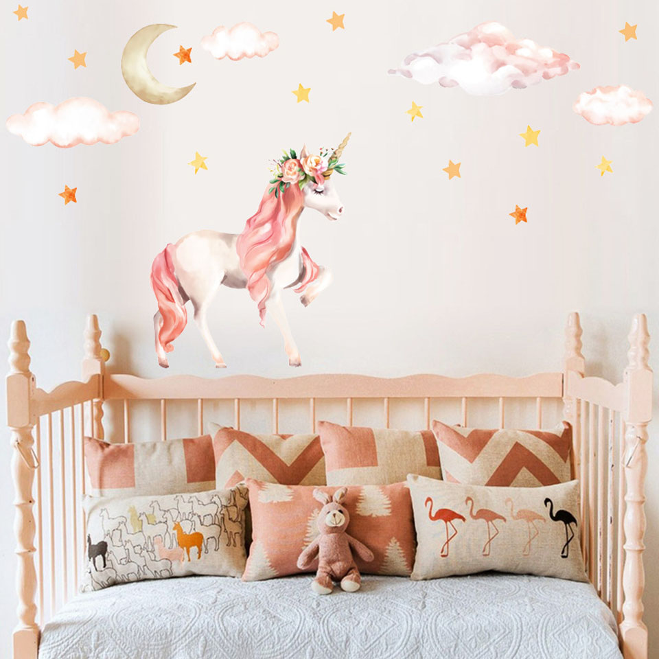 Unicorn Wall Decal Colorful Wallpaper Animal Unicorn Wall Sticker 3d Art Decal  Sticker Child Room Nursery Wall Decoration Home - Wallpapers - AliExpress