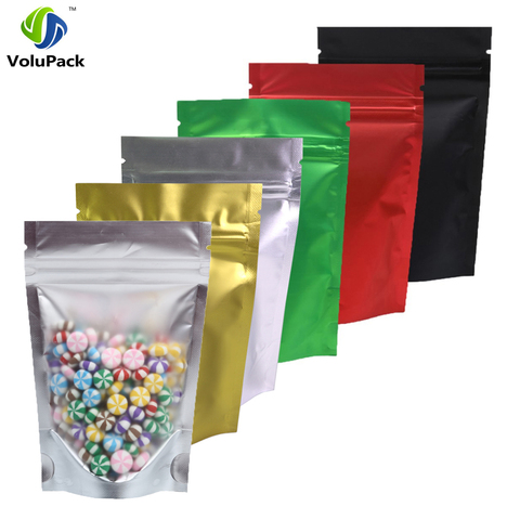Recyclable Matte Clear Front Ziplock Storage Bags Metallic Mylar Eco Plastic Stand Up Pouches Food Package Bags For New Year ► Photo 1/6