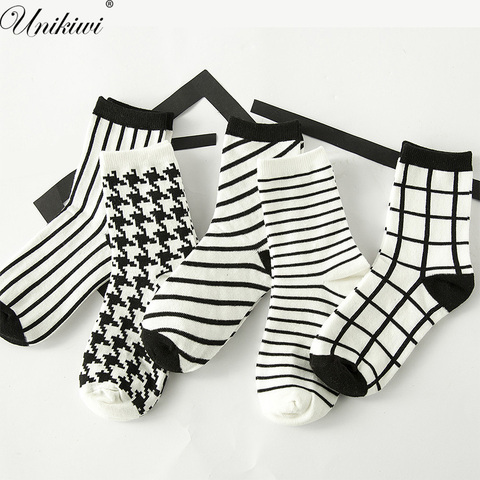 Women's Classic Houndstooth Check Socks.Cotton Harajuku Ladies Vintage White Black Plaid Socks Stripes Grids Tube Sock Sox Meias ► Photo 1/6