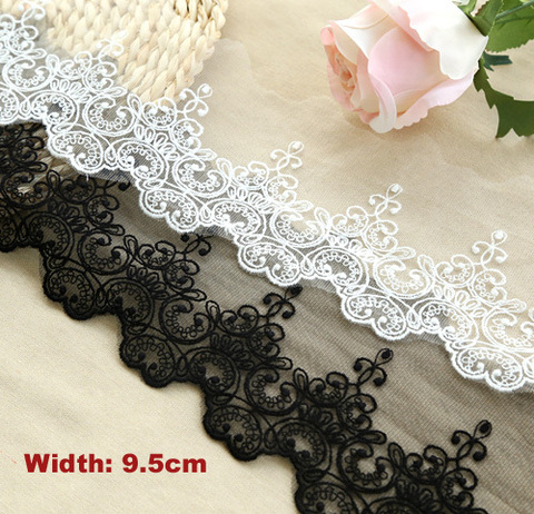 1Yard Width:9.5cm 2 Colors Stylish Cotton Embroidered Mesh Lace Garment laces Trims Trimmings DIY Sewing Accessories(ss-2989) ► Photo 1/1