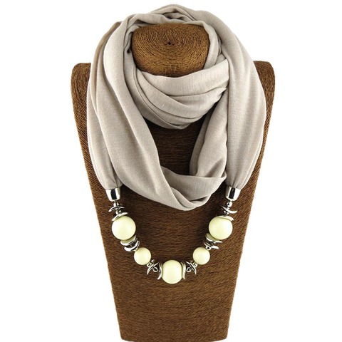 Fashion designer scarf Ethnic Chiffon Solid Collar Tassel Gorgeous beaded pendants jewelry Necklace Scarf Women Shawl Scarves ► Photo 1/6