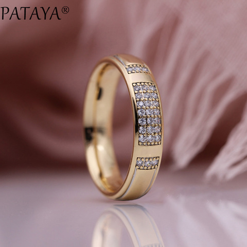 PATAYA New Family Rings 585 Rose Gold White Micro Wax Inlay Natural Zircon Women Wedding Engagement Fashion Jewelry Glossy Ring ► Photo 1/6