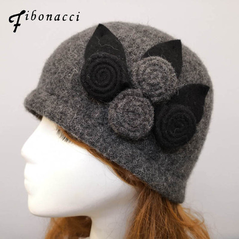 Fibonacci Fedora 2022 New Brand Quality Autumn Winter Women Dome Beanie Floral 100% Wool Hats Warm Fedora Hat ► Photo 1/6