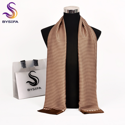 [BYSIFA] Men Silk Scarf Neck Scarf Fall Winter Male Long Scarves Fashion Houndstooth Business Scarf Cravat 170*30cm ► Photo 1/6