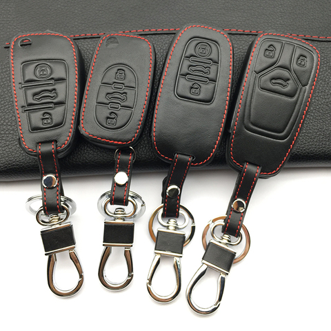 Hot sale super quality 100% Leather Key Cover Case for Audi Q3 Q5 Sline A3 A5 A6 C5 A4 B6 B7 B8 TT 80 S6 C6 Auto Accessories ► Photo 1/6