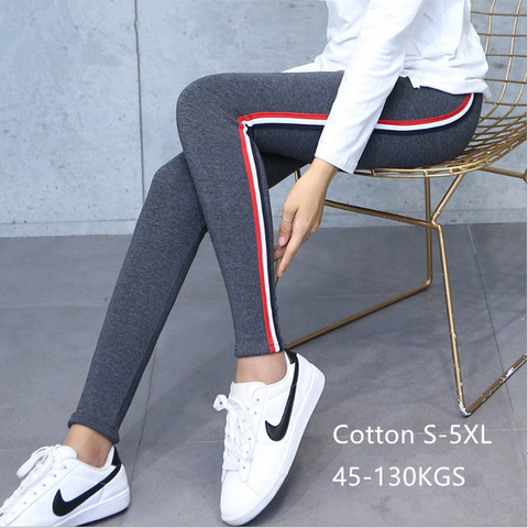 High Quality Cotton Leggings Side Stripes Women Casual Legging Pants High Waist Fitness Leggings Plump Female Plus Size 5XL ► Photo 1/6