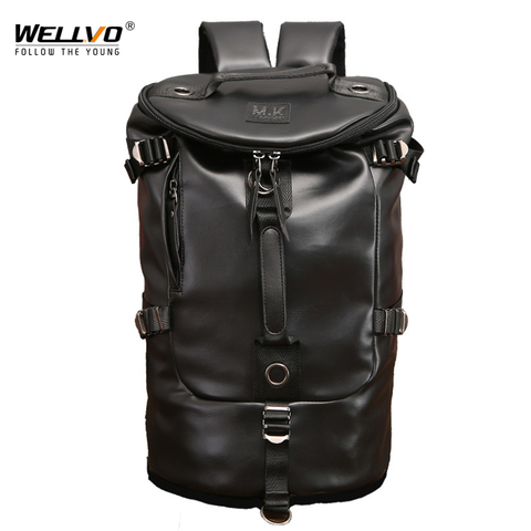 Men Bucket Backpack PU leather Travel Bag Large Capacity Luggage Male Backpacks Casual Fahion Travel Shoulder bags XA156WC ► Photo 1/6