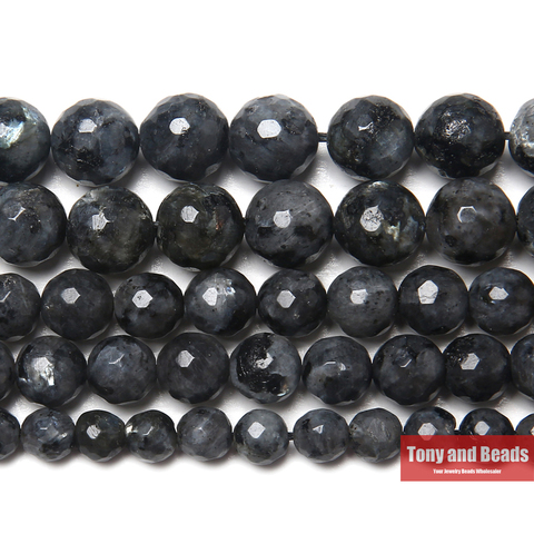 Free Shipping New Arrival Faceted Black larvikite Labradorite Beads 15