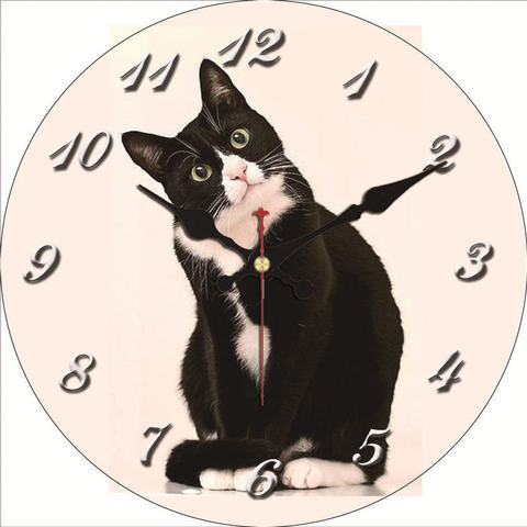 16 Inch Cute Cat Wall Clock,Vintage Pattern Wooden Cardboard Wall Clock, European Retro Clock for Chic Home Office Cafe Decor ► Photo 1/6
