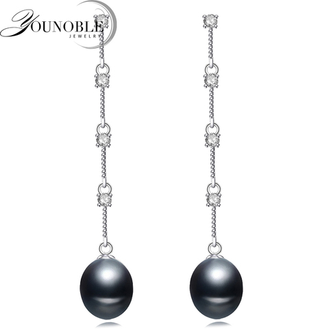 Genuine Freshwater Natural Long Pearl Earrings Women,classic Black Bridal Black Pearl Earrings 925 Silver ► Photo 1/6