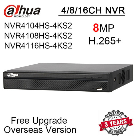 Dahua 4CH 8CH 16CH NVR NVR4104HS-4KS2 NVR4108HS-4KS2 NVR4116HS-4KS2 8MP Compact 1U 4K&H.265 Lite Network Video Recorder ► Photo 1/1