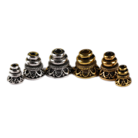 10pcs Tibetan Silver Tower Shape End Bead Caps 8mm 10mm 12mm Vintage Gold/Silver Metal Tassel Caps Receptacle DIY Jewelry Making ► Photo 1/2