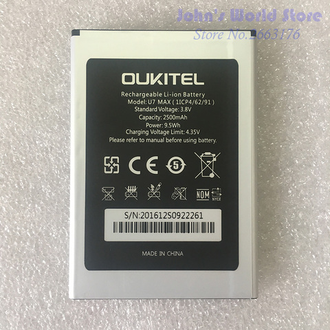 Oukitel U7 MAX Battery 100% Original 2500mAh Backup Battery Replacement For Oukitel U7 MAX Mobile Phone ► Photo 1/3