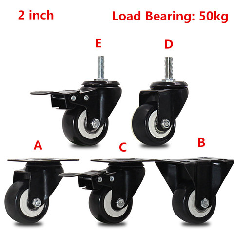 4pcs 2 inches 50mm Heavy Duty 180kg Black Swivel Castor Wheels Trolley Furniture Caster Rubber ► Photo 1/1