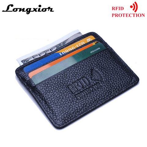 MRF12 RFID Blocking Slim Leather Wallet Cow Leather Front Pocket Credit Card Case Card Holder With ID Window Identity Protection ► Photo 1/6