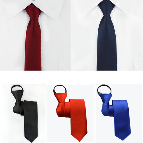 Pre-tied Neck Tie Mens Skinny Zipper Ties Red Black Blue Solid Color Slim Narrow Bridegroom Party Dress Necktie ► Photo 1/6