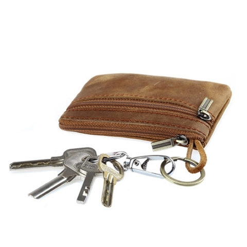 Women Men Retro Cowhide Slim Key Purse Zipper Around Wallet Solid New Fashion Unisex Handbag 11.5x7.5cm ► Photo 1/6
