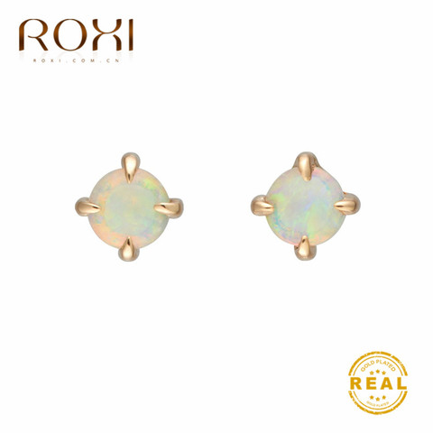 ROXI Small Round White Fire Opal Stud Earrings for Women Gold Filled Cute Korean Earrings 2022 Fashion Jewelry Wedding Earings ► Photo 1/6