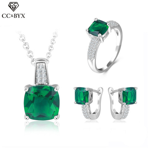 CC Jewelry Vintage Green Stone Earring Necklace Ring Jewelry Set For Women Sterling Silver Jewelry Wedding Party Bijoux CCAS109 ► Photo 1/6