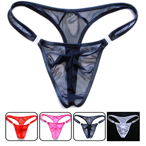 Erotic Mesh See-through Gay Mens Thongs Sexy Button Underwear Bikini Gay G-string Jockstrap Tanga T-back Funny Men ► Photo 1/4