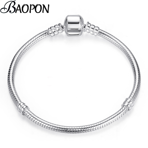 BAOPON High Quality Vintage Silver Plated Charm Bracelet European Style Snake Chain Fit DIY Fine Bracelets For Women Jewelry ► Photo 1/6